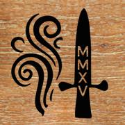 Black logo with wooden background for Smoke & Dagger e-liquid